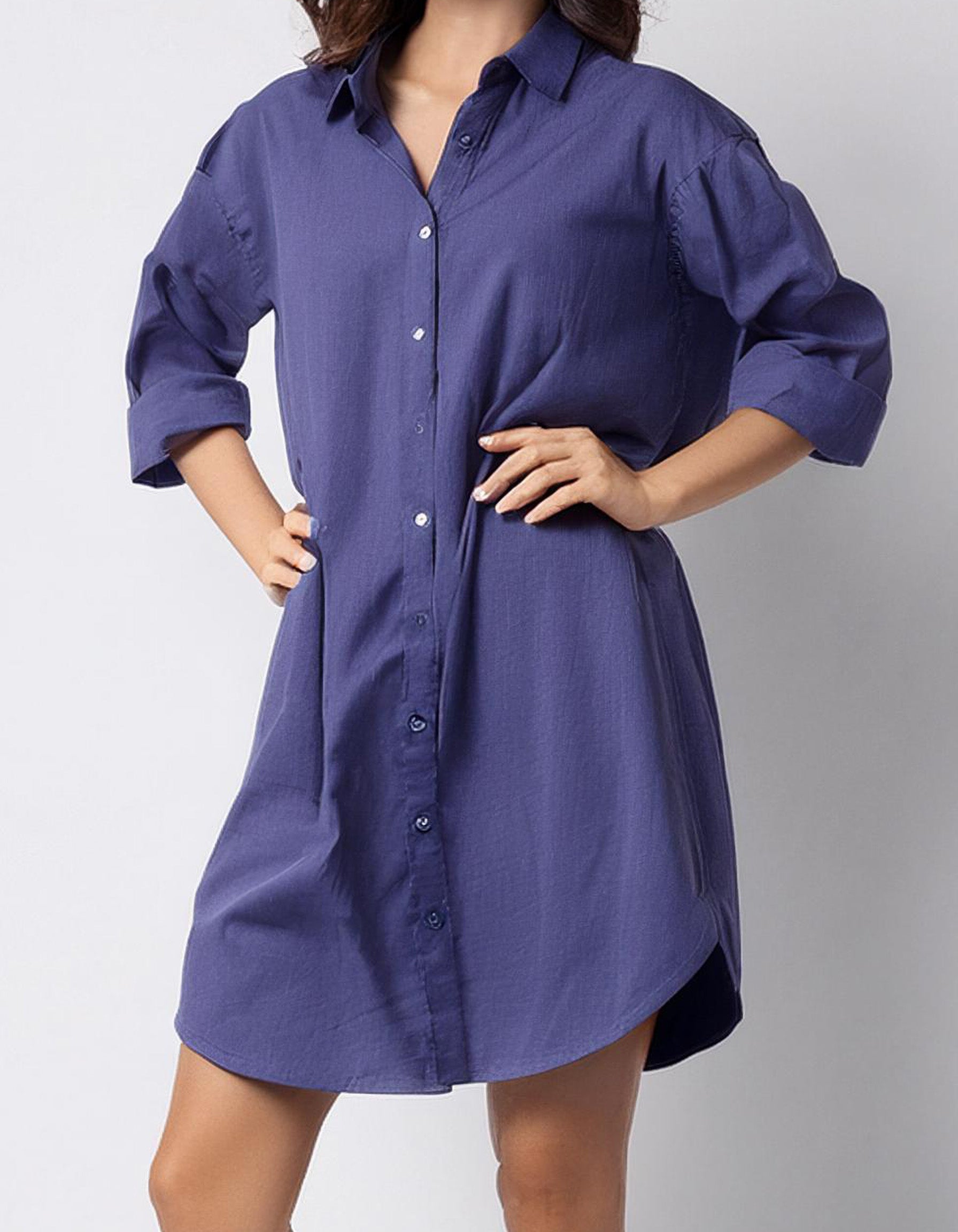 Royal Blue Belted Shirt Dress 2